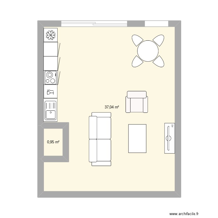 Plan salon 1. Plan de 2 pièces et 38 m2