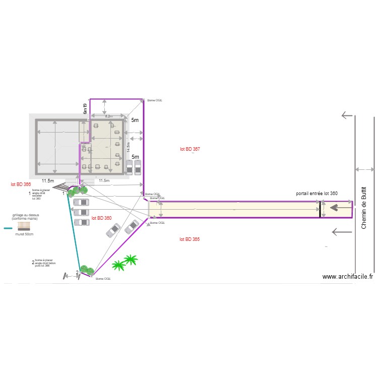 plan lots 360 et 366 séparation combles et bornage terrain ok Mars 2019. Plan de 0 pièce et 0 m2