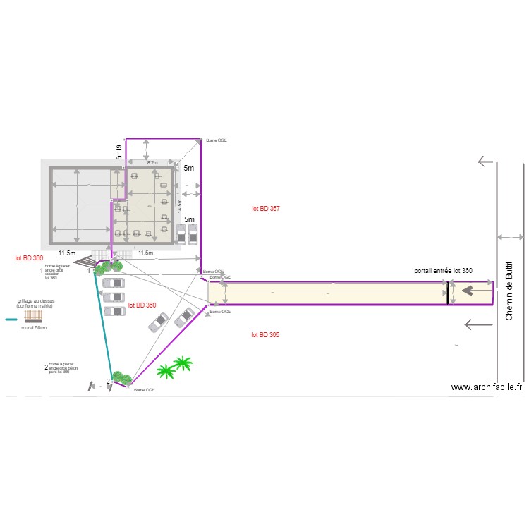 plan lots 360 et 366 séparation combles et bornage terrain ok Mars 2019. Plan de 0 pièce et 0 m2