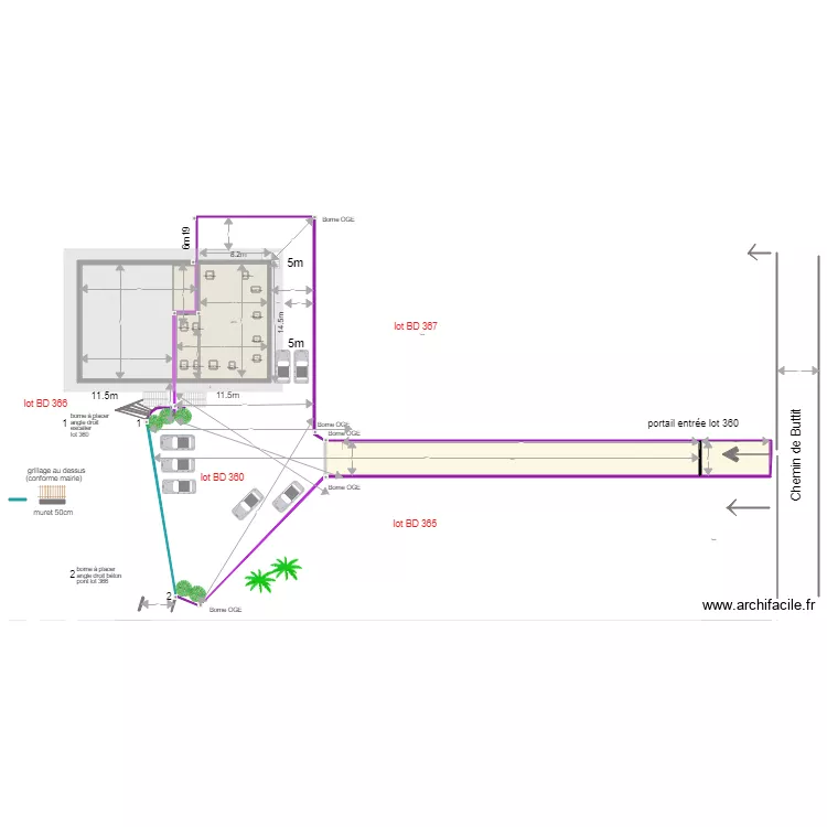 plan lots 360 et 366 s&eacute;paration combles et bornage terrain ok Mars 2019. Plan de 