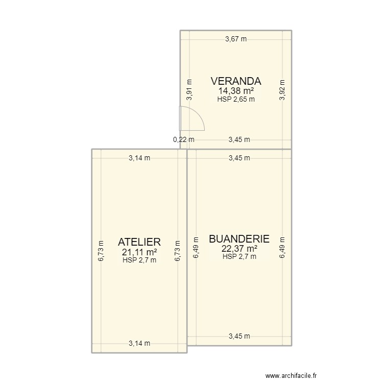 mAISON JUZIERS. Plan de 3 pièces et 58 m2