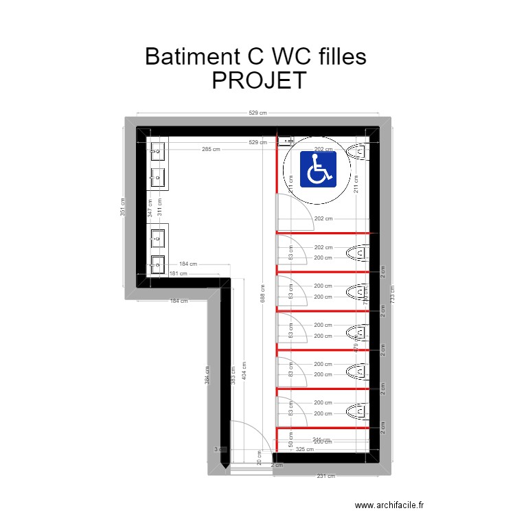 wc filles PROJET batiment C. Plan de 15 pièces et 27 m2