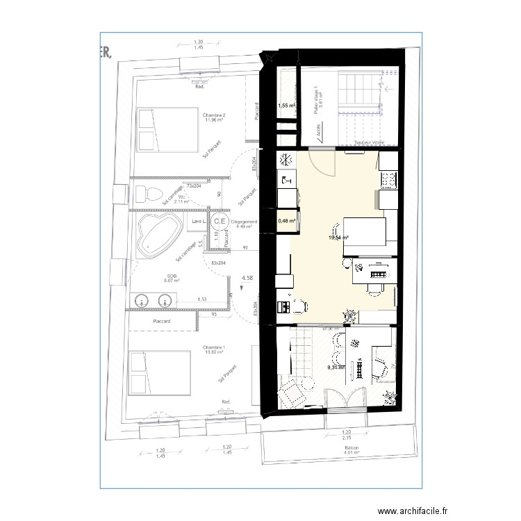 Tenay. Plan de 4 pièces et 31 m2