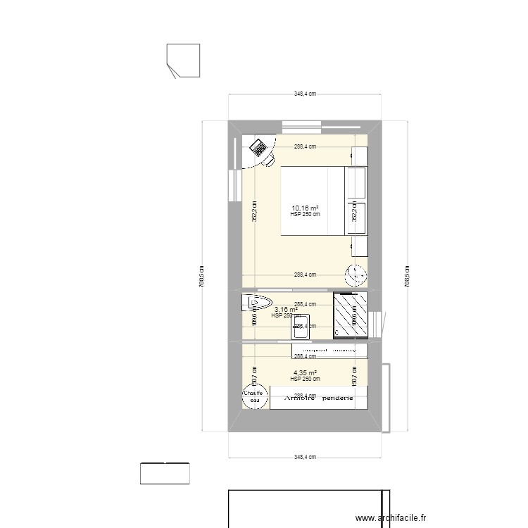 garage ter. Plan de 3 pièces et 18 m2