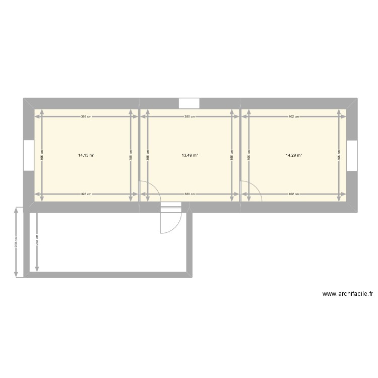 Plan étage cotations. Plan de 3 pièces et 42 m2