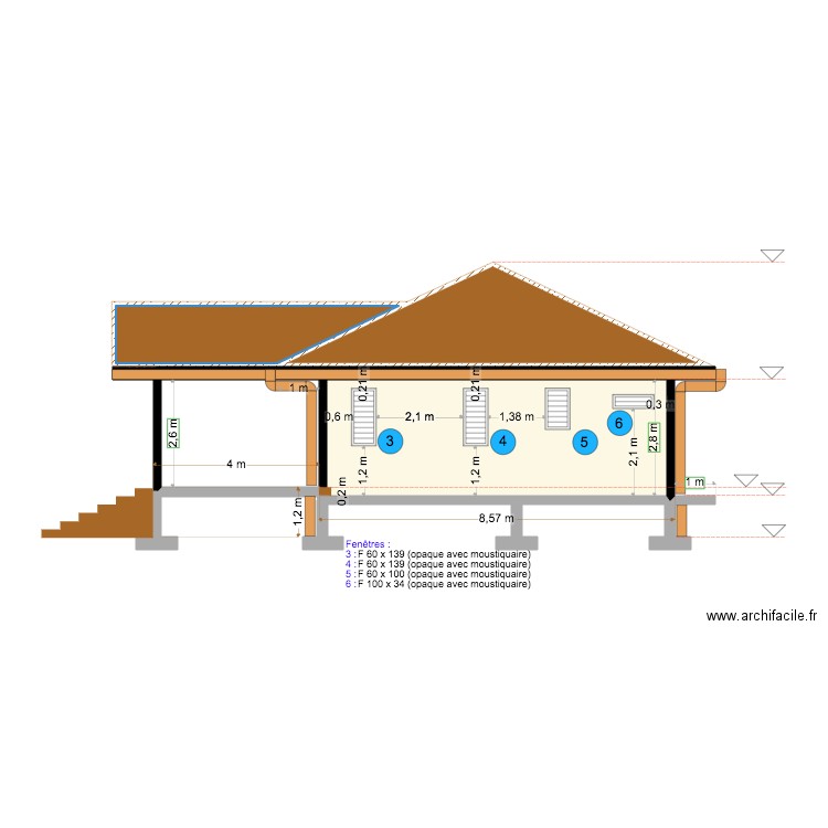 Façade Gauche Aluminum. Plan de 4 pièces et 52 m2