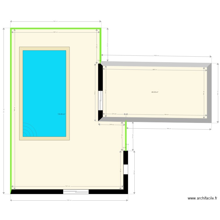terrase. Plan de 2 pièces et 182 m2
