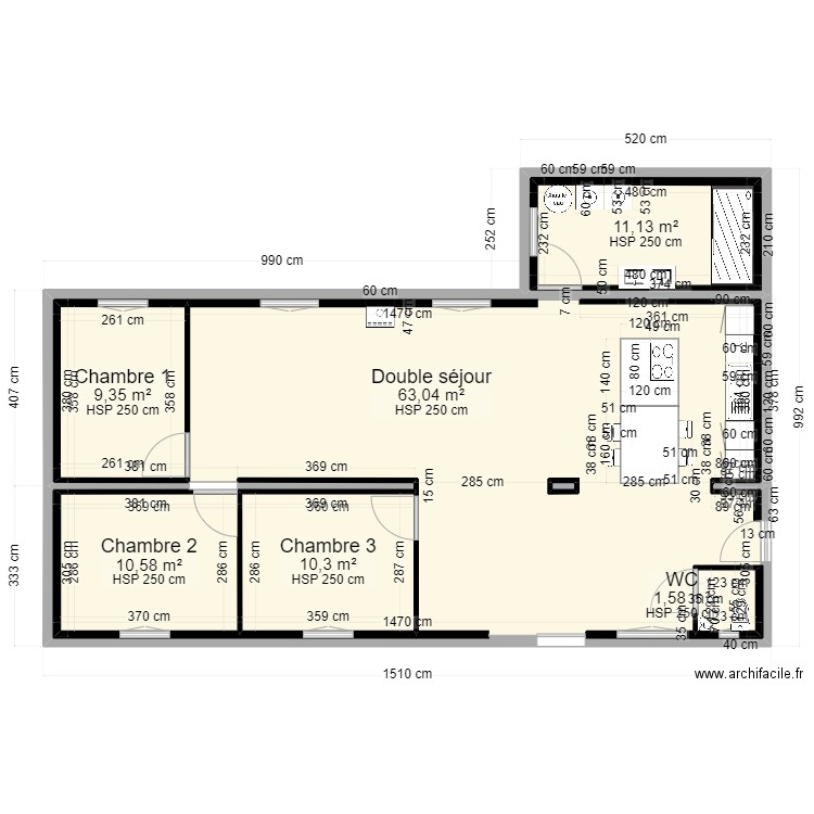 Maison de Grenay. Plan de 6 pièces et 144 m2