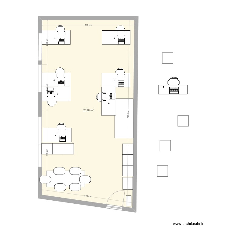 BUREAU 07 23 V3. Plan de 1 pièce et 52 m2