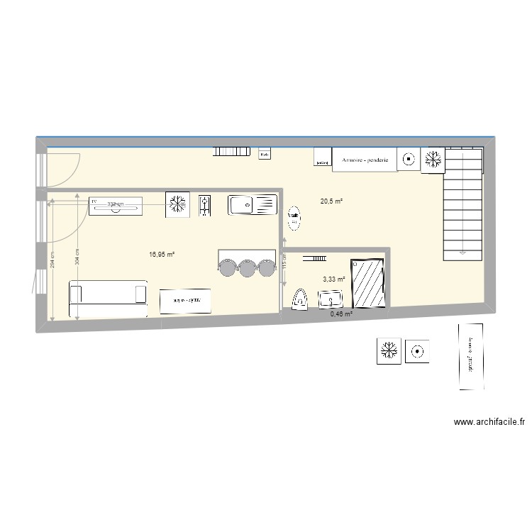 rdc 4 septembre laverie derriere sdb. Plan de 4 pièces et 41 m2