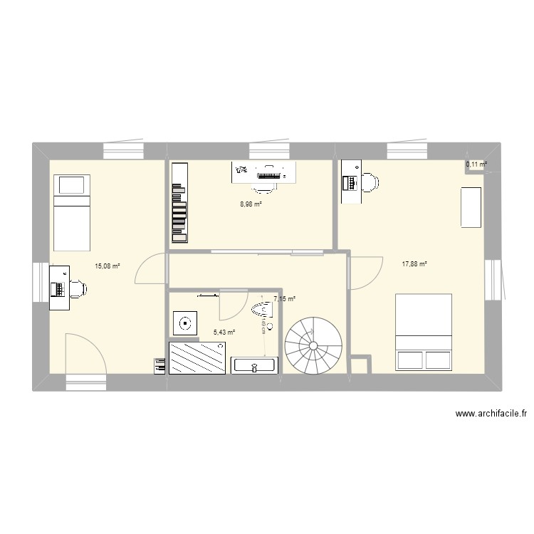 2 nd ETAGE DOMAINE DE L'IDYLLE Sylvain et Marie. Plan de 6 pièces et 55 m2