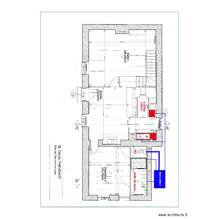 Plan RDC Petite Maison avec évacuations et électricité. Plan de 0 pièce et 0 m2
