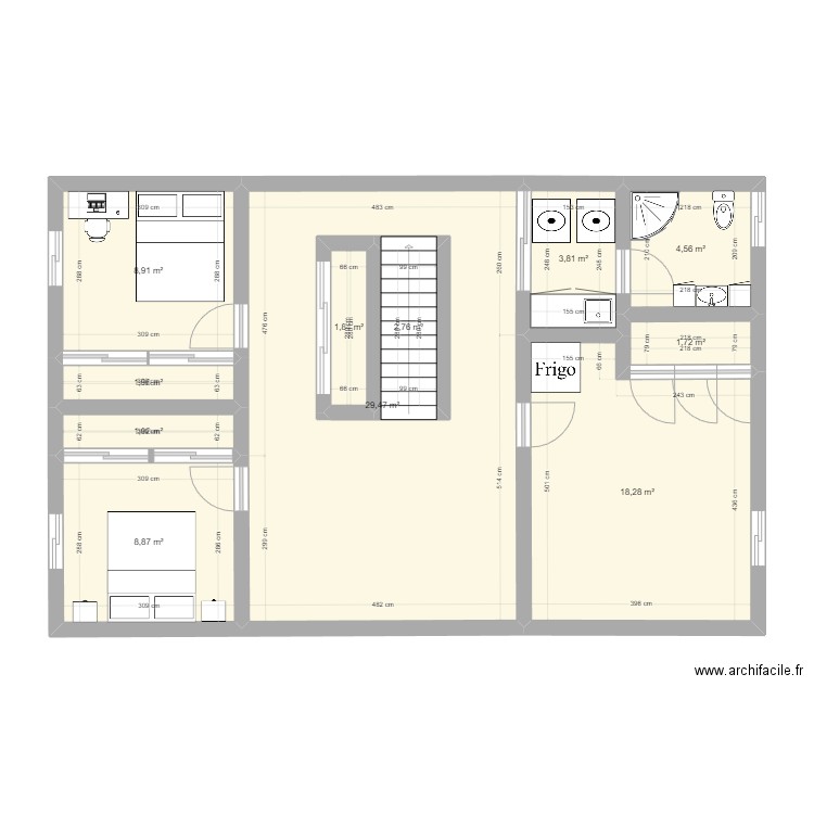 sous-sol_réorganisation. Plan de 11 pièces et 92 m2