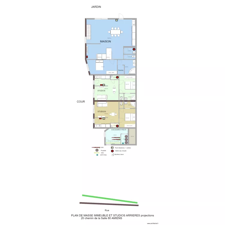 PLAN DE MASSE STUDIOS ARRIERES et GARAGE am&eacute;nag&eacute;s. Plan de 
