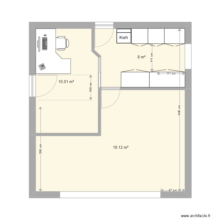 garage_3. Plan de 3 pièces et 37 m2