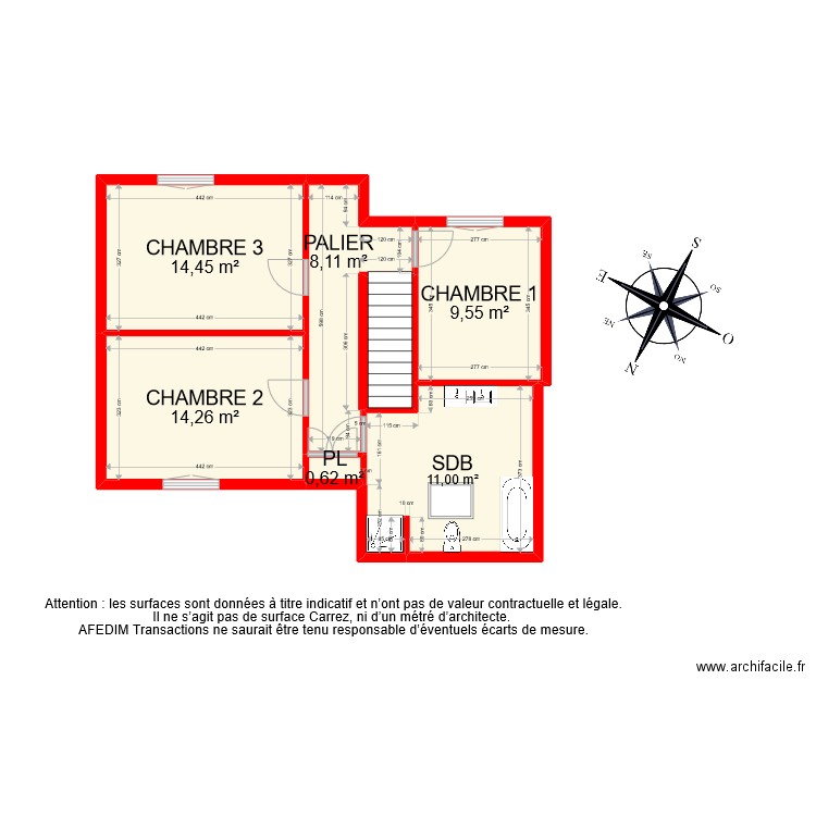 BI 9212 ETAGE PASCAL. Plan de 7 pièces et 63 m2