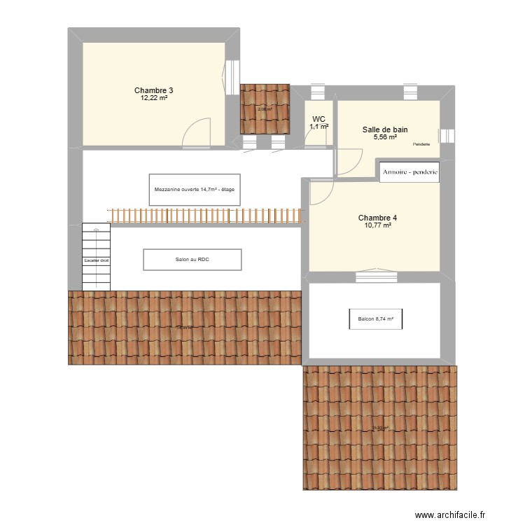 Etage. Plan de 4 pièces et 30 m2