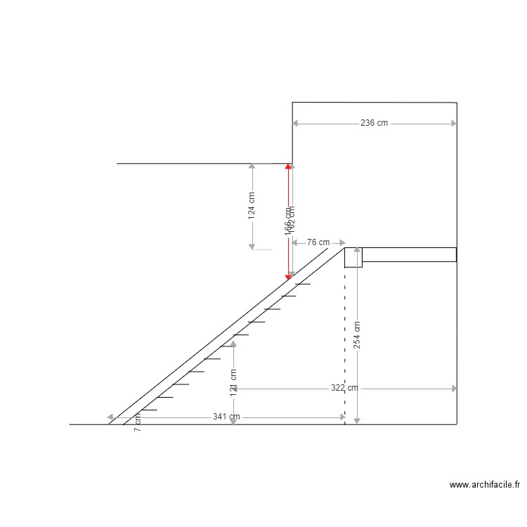 Escalier Mezzanine Entrée Départ 165 Hauteur 254 sur 14. Plan de 0 pièce et 0 m2