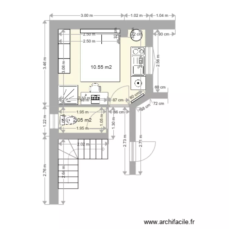 Studio Douche 3. Plan de 
