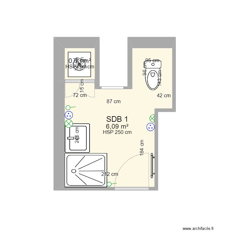 Houlgate Plan - SDB Maison. Plan de 2 pièces et 7 m2