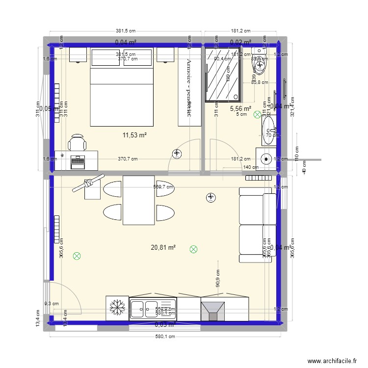 Plan PM 10 meublé. Plan de 9 pièces et 38 m2