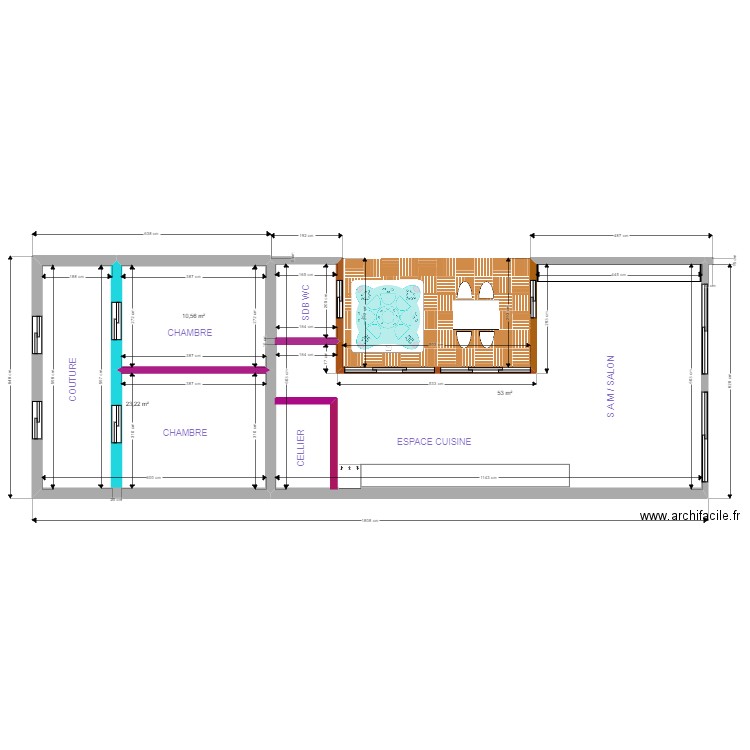 CHAGNY. Plan de 3 pièces et 87 m2