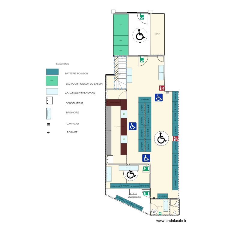 projet animalerie. Plan de 6 pièces et 102 m2