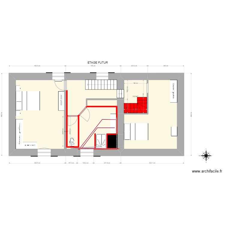 étage futur. Plan de 10 pièces et 70 m2