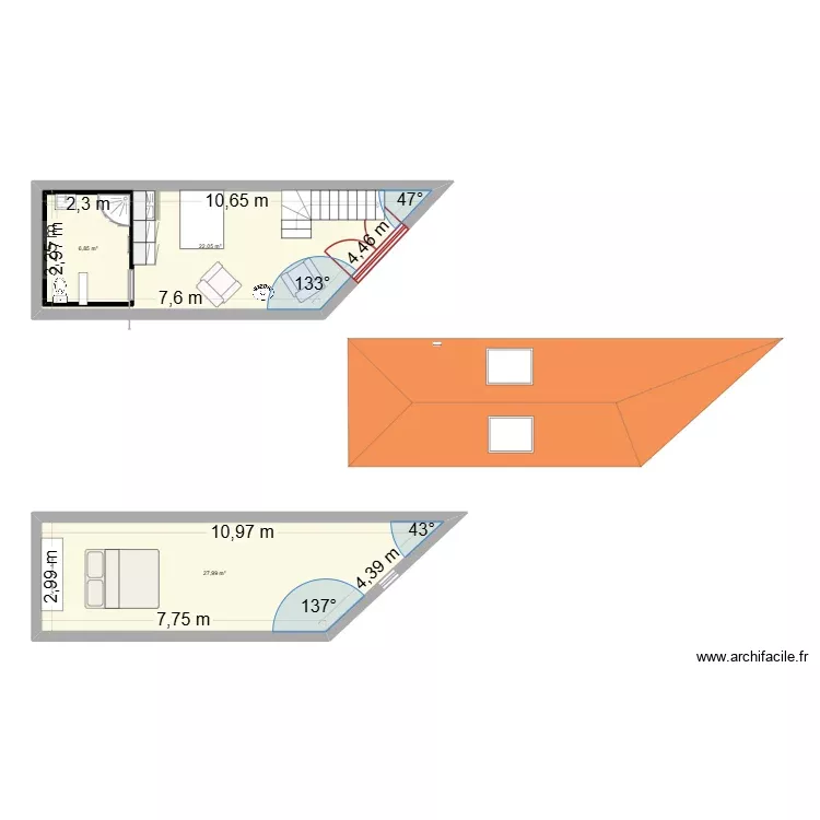 CAVE APRES. Plan de 3 Pièces et 65 m²