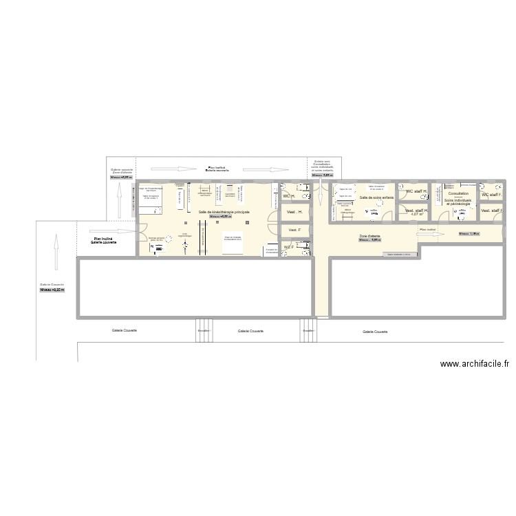 Hôpital  de Kiremba - Bâtiment Equipé pour service kiné. Plan de 14 pièces et 368 m2