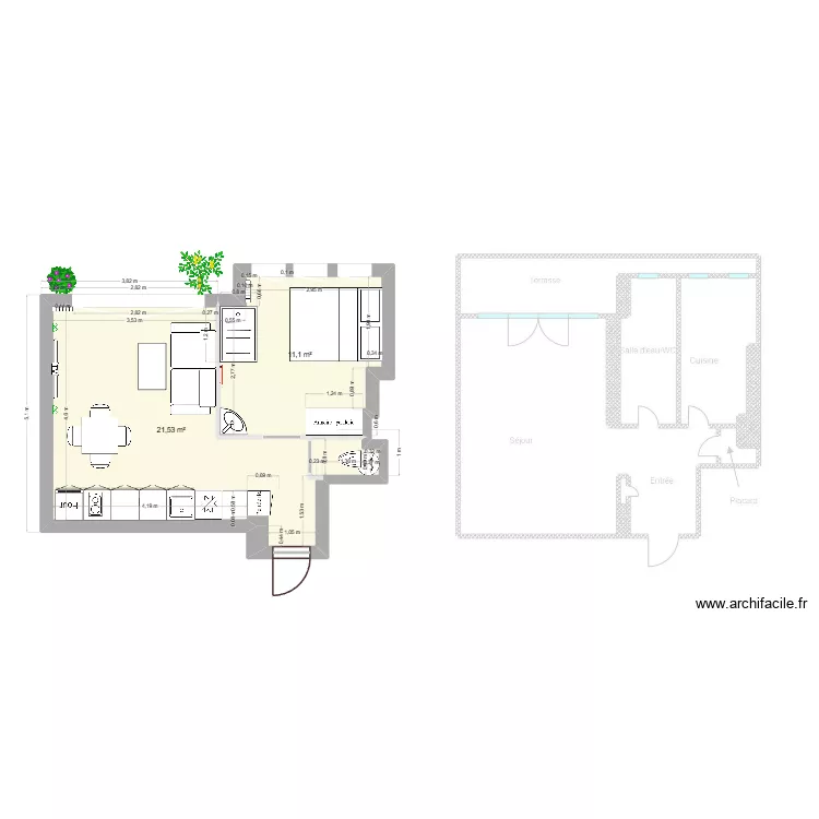 Appt JF Antibes am&eacute;nag&eacute; V1. Plan de 2  et 33 m²