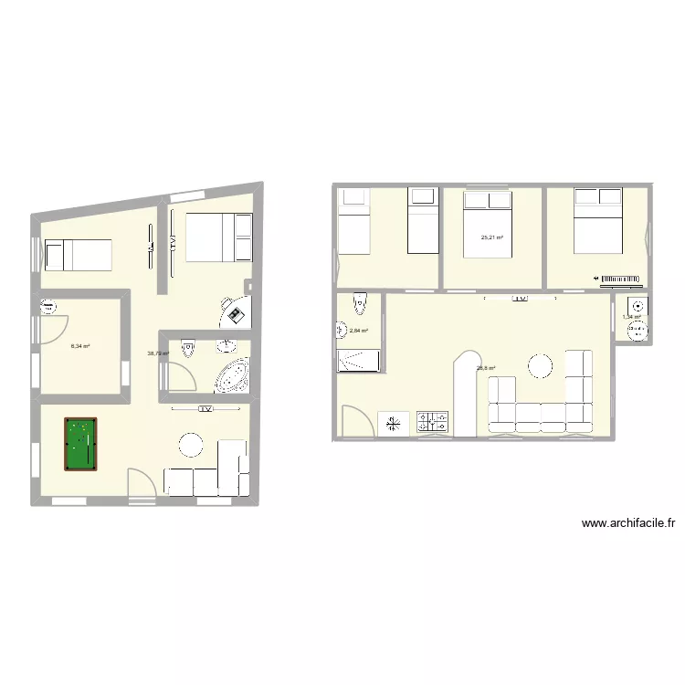 Casa Bled RDC. Plan de 6  et 103 m²