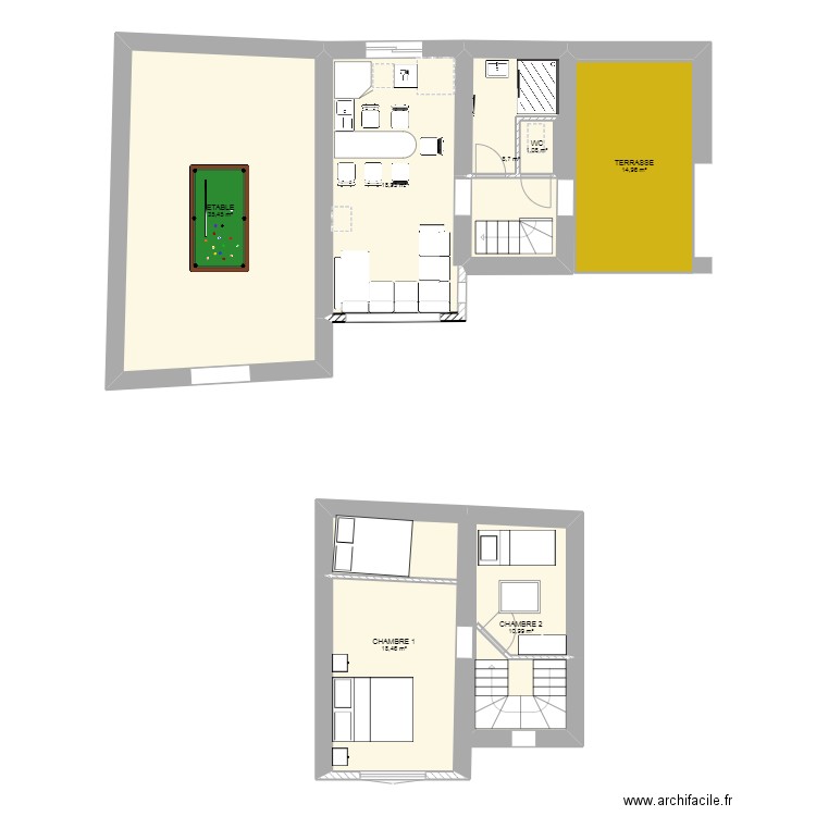 PROJET GITE. Plan de 7 pièces et 109 m2
