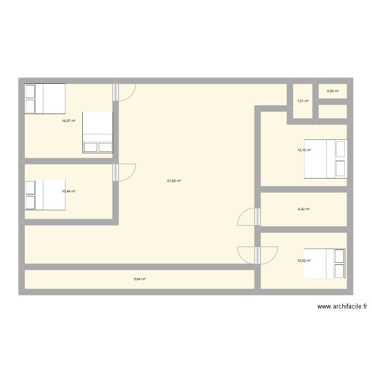 djami T4. Plan de 9 pièces et 128 m2