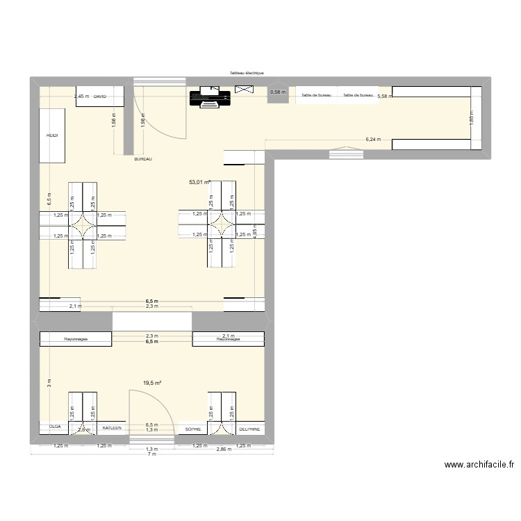 MORVANDELLE. Plan de 2 pièces et 73 m2