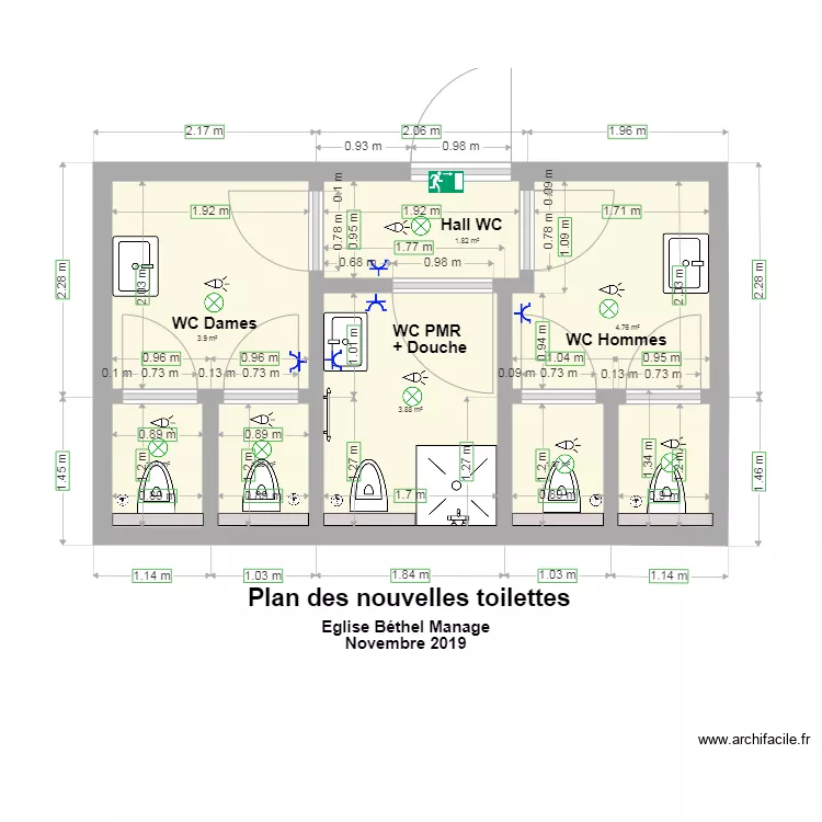 Toilettes B&eacute;thel nov 2019. Plan de 