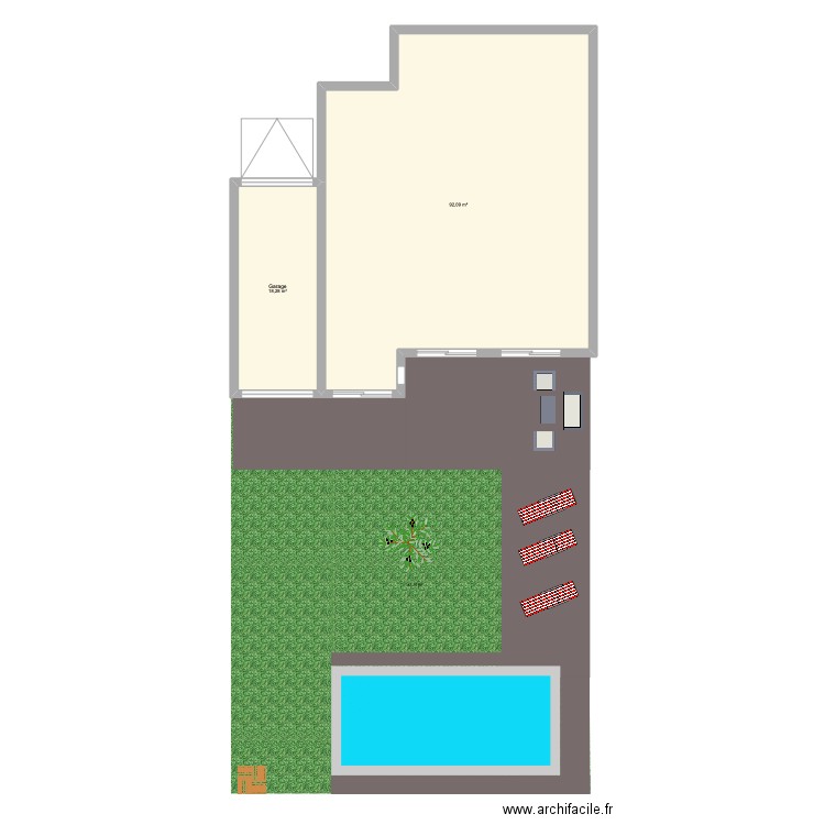 Projet piscine. Plan de 2 pièces et 110 m2