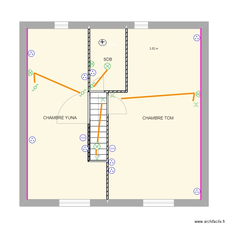 2ème étage Elec ok. Plan de 4 pièces et 55 m2