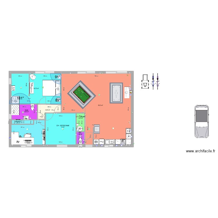 suite parentale. Plan de 9 pièces et 105 m2