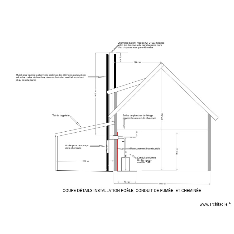 détail poêle. Plan de 0 pièce et 0 m2