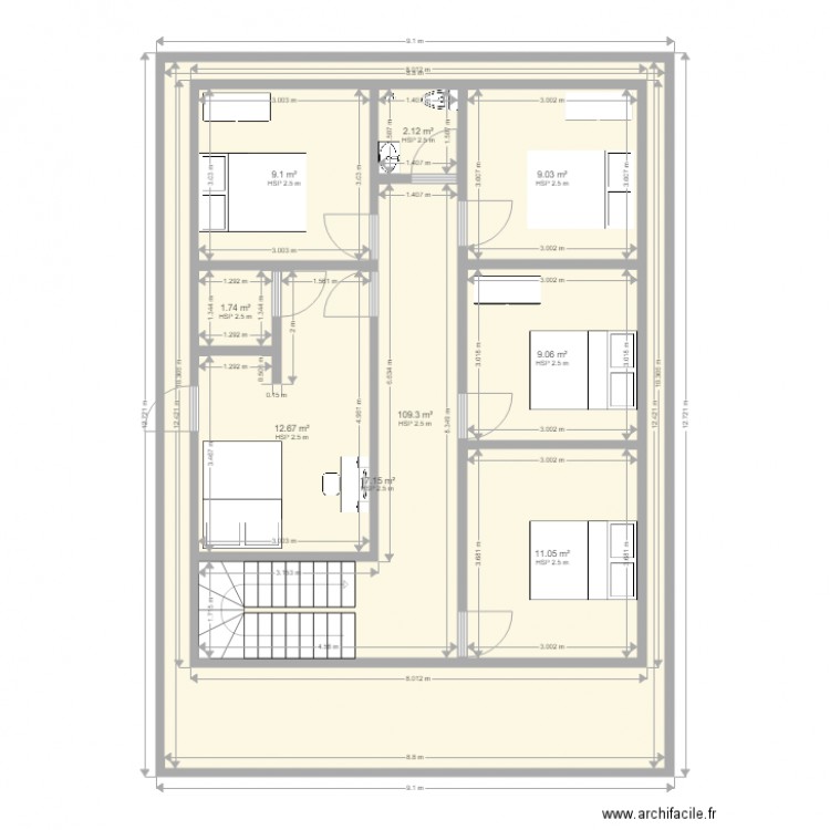 etage 02. Plan de 9 pièces et 181 m2