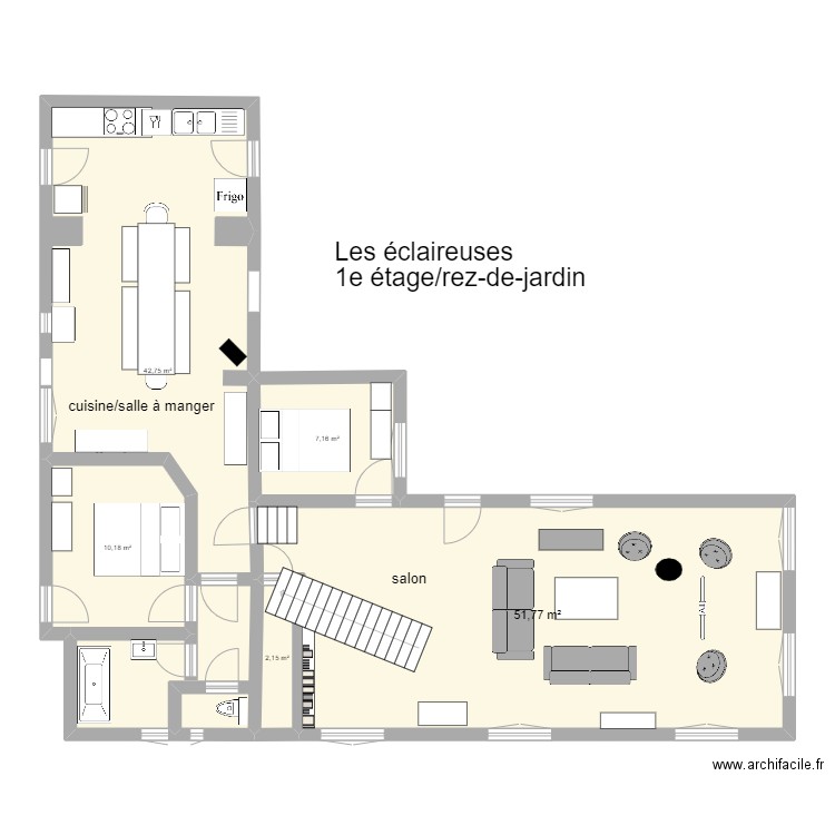 Les éclaireuses - 1e étage/rez-de-jardin. Plan de 0 pièce et 0 m2