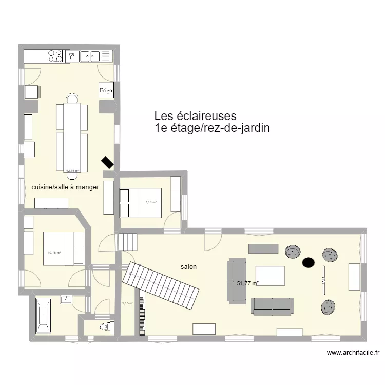 Les &eacute;claireuses - 1e &eacute;tage/rez-de-jardin. Plan de 