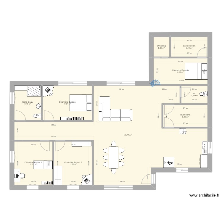 Plan Eva Maria. Plan de 10 pièces et 140 m2