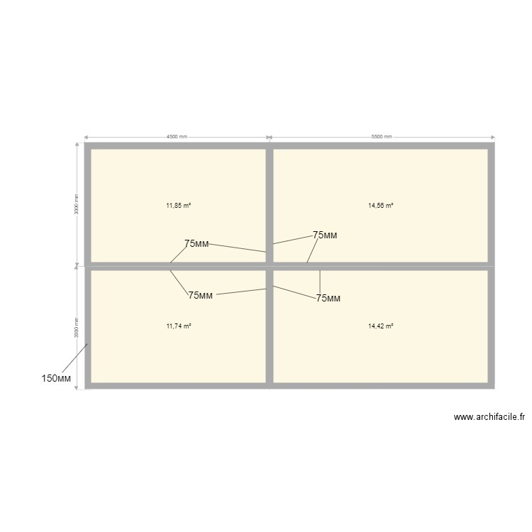 shema. Plan de 4 pièces et 53 m2