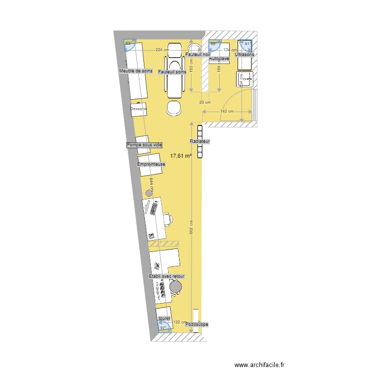 Cabinet Virginie. Plan de 1 pièce et 18 m2