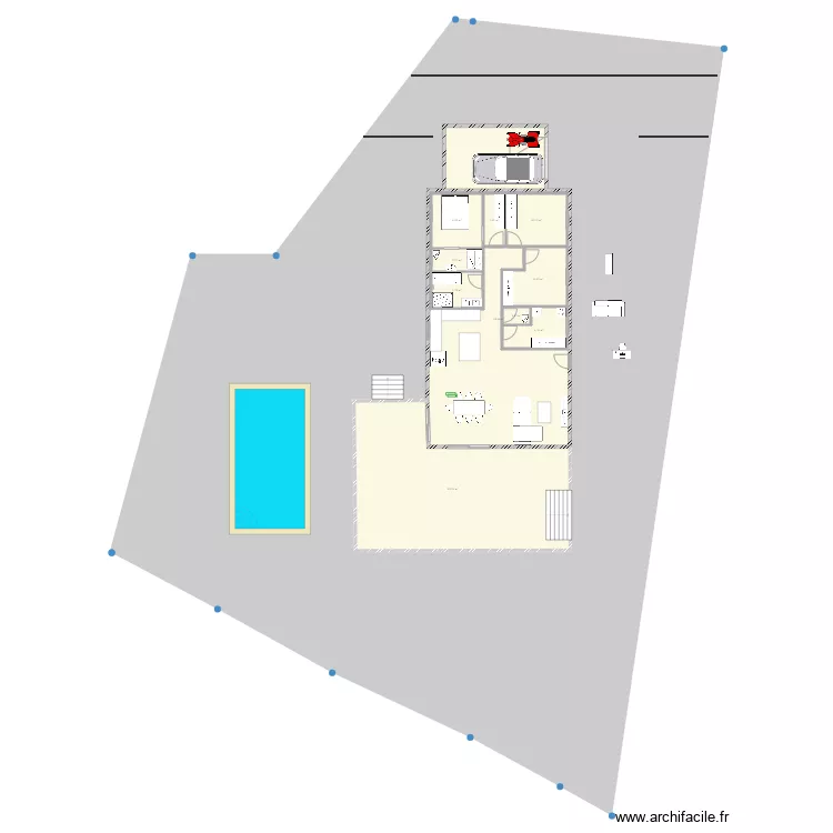 MAISON RECTANGLE sans bureau. Plan de 