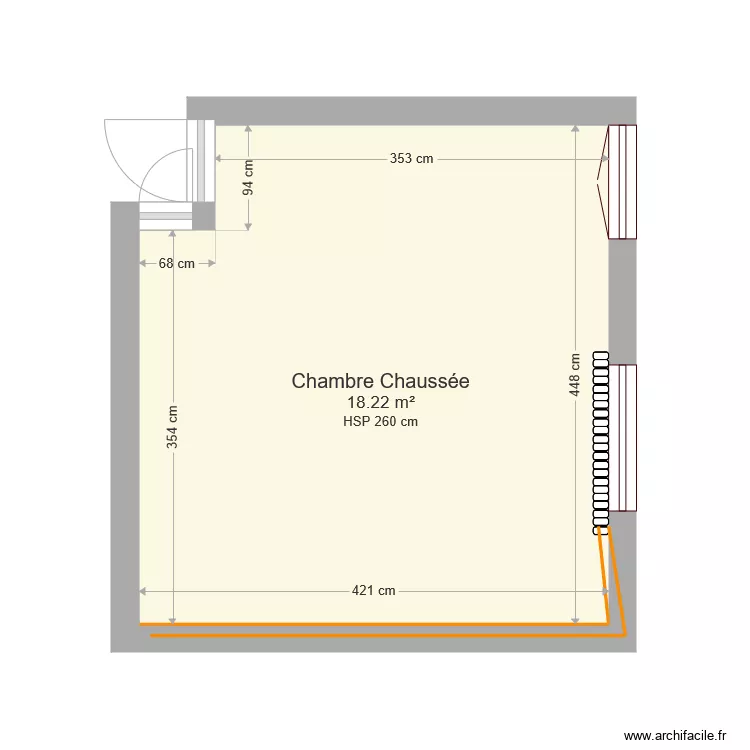 Chambre chauss&eacute;e V0. Plan de 