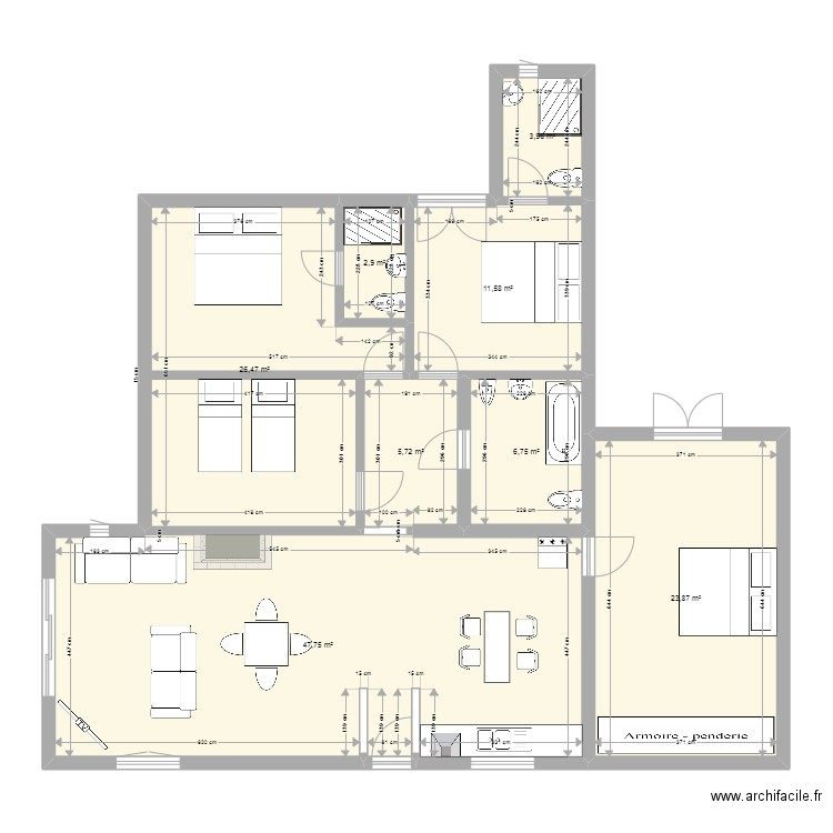 michelle_APRES. Plan de 8 pièces et 129 m2