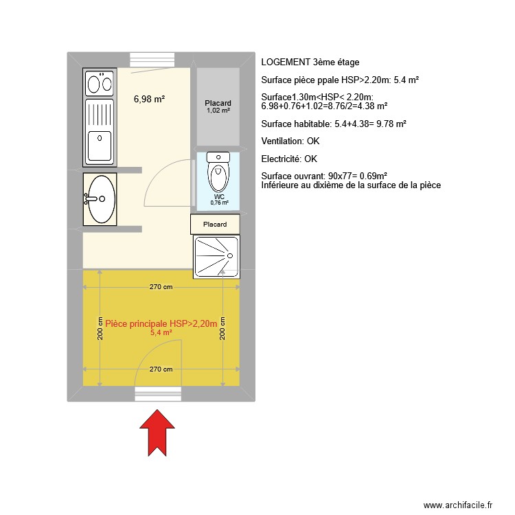 Plan 93 Bellamy Nantes. Plan de 4 pièces et 14 m2